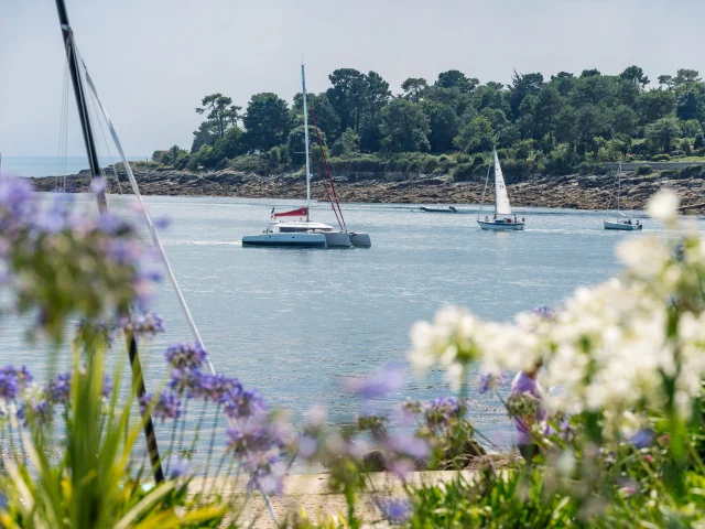 Catamaran in the Odet Estuary photographed from the Esplanade de la Plage du Trez
