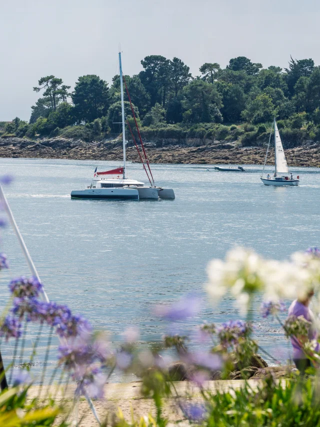 Catamaran in the Odet Estuary photographed from the Esplanade de la Plage du Trez