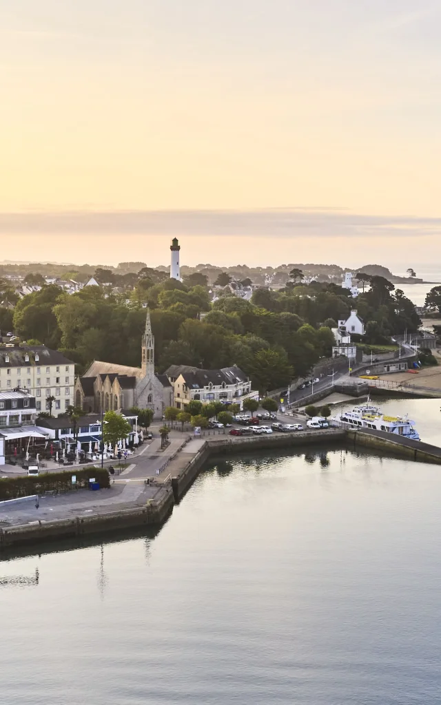 Aerial view of the Old Port of Bénodet at the end of the day