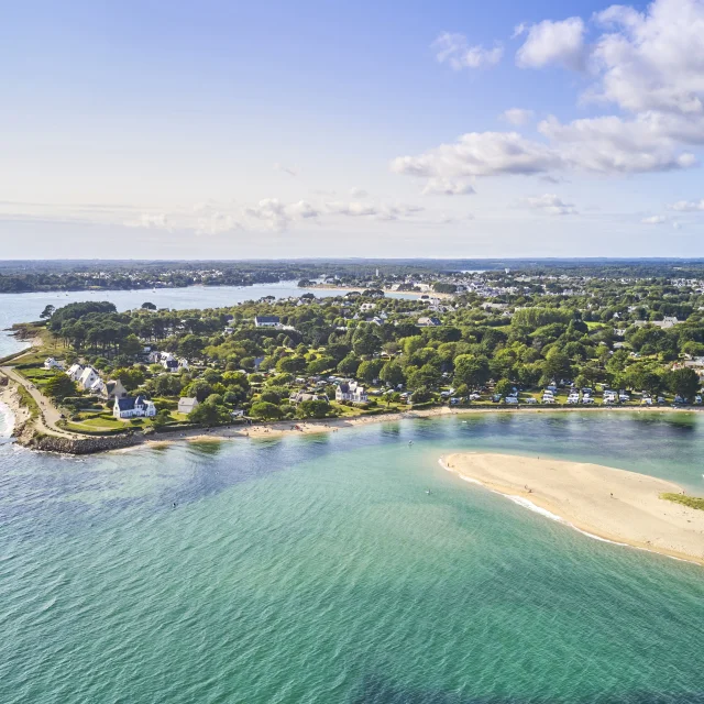 Aerial view of Plage du Letty and its campsite, Pointe de Groasguen and the Dunes de Mousterlin