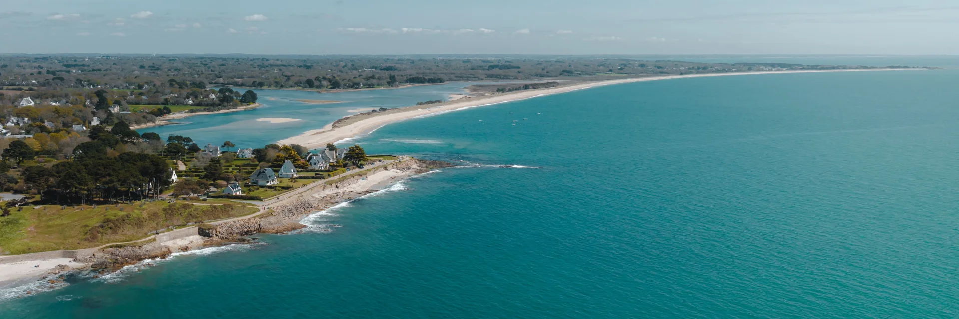 Aerial view of Pointe de Groasguen with Plage du Letty and Pointe de Mousterlin in the background