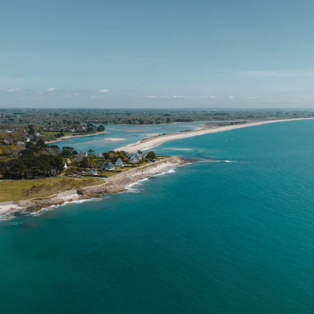 Aerial view of Pointe de Groasguen with Plage du Letty and Pointe de Mousterlin in the background