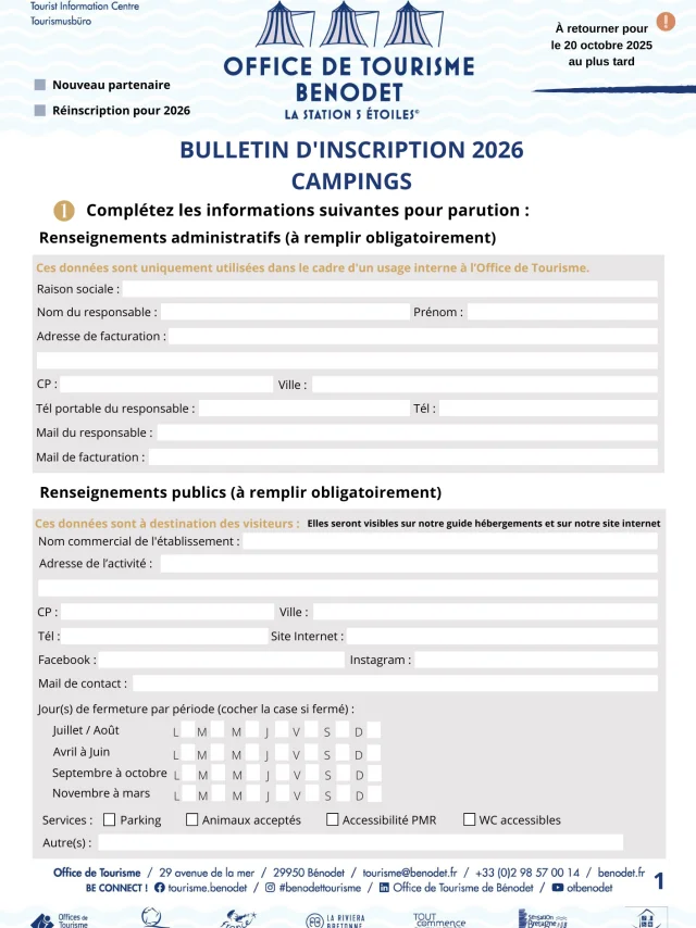 2026 Bulletin Dinscription Campings