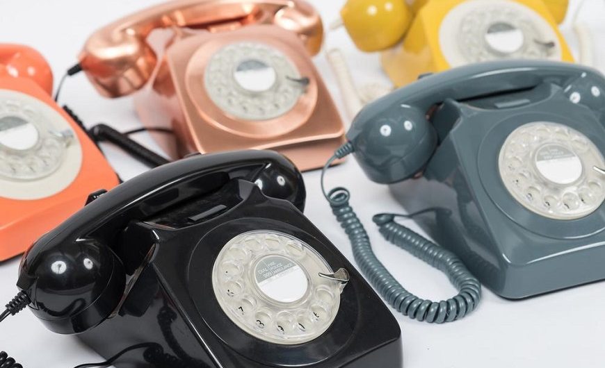 Retro telephones in many colors